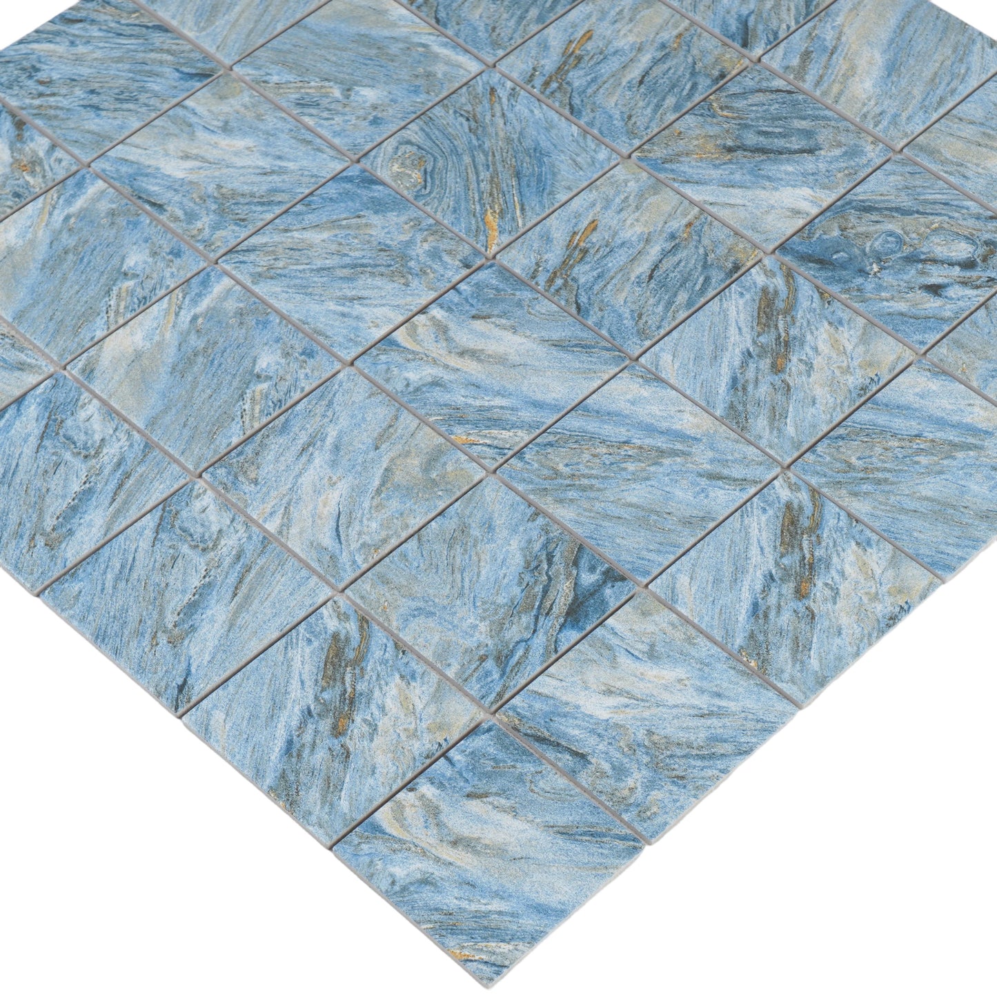 Majestic Naturale Series Neon Blue & Gold Vein Mixed Convex Matte Surface Stone Pattern Porcelain Mosaic