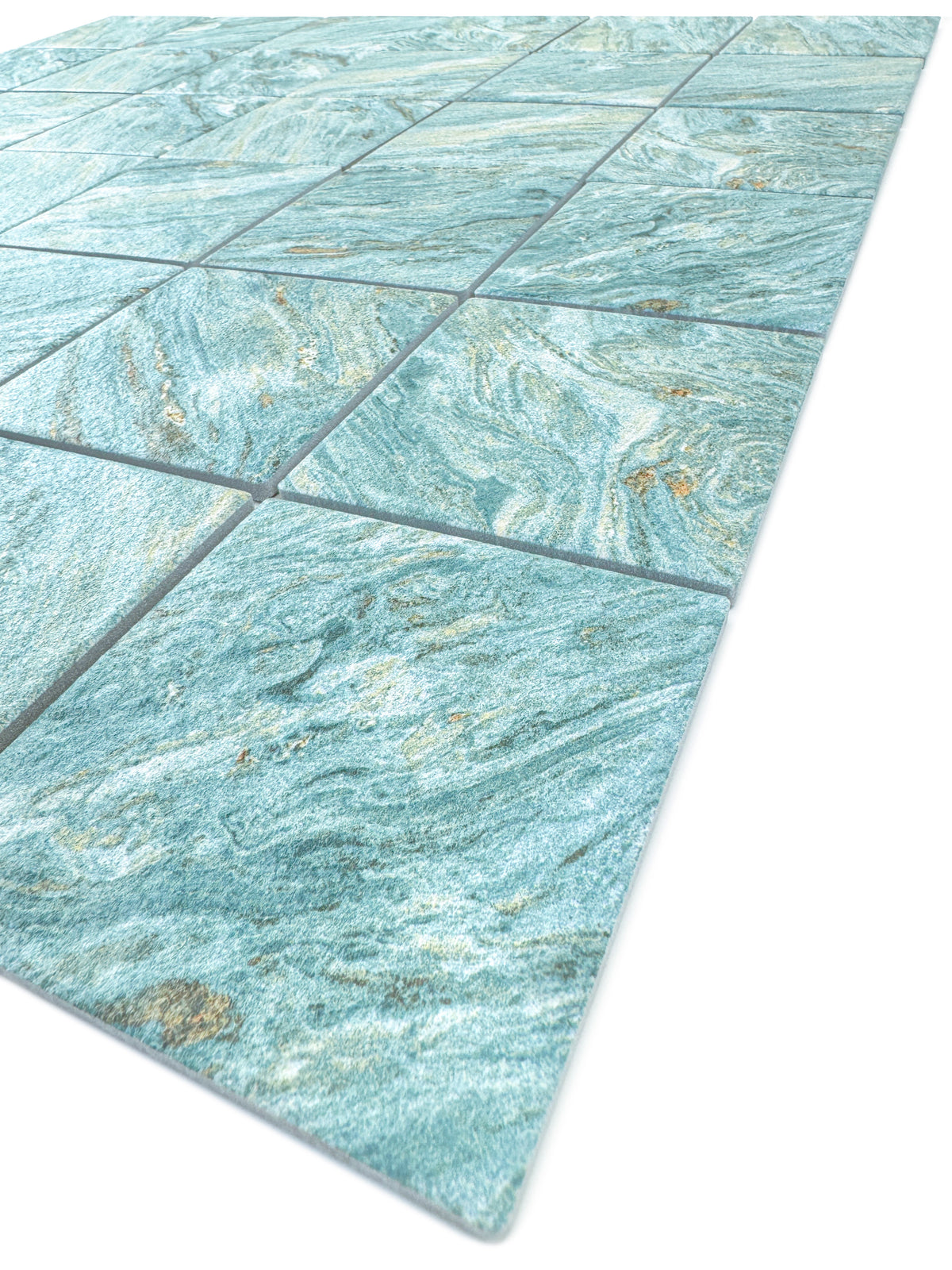 Majestic Naturale Series Leaf Green & Gold Vein Mixed Convex Matte Surface Stone Pattern Porcelain Mosaic