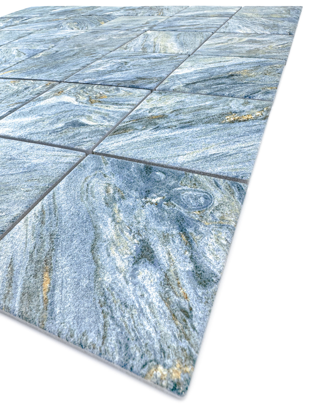 Majestic Naturale Series Sky Blue & Gold Vein Mixed Convex Matte Surface Stone Pattern Porcelain Mosaic