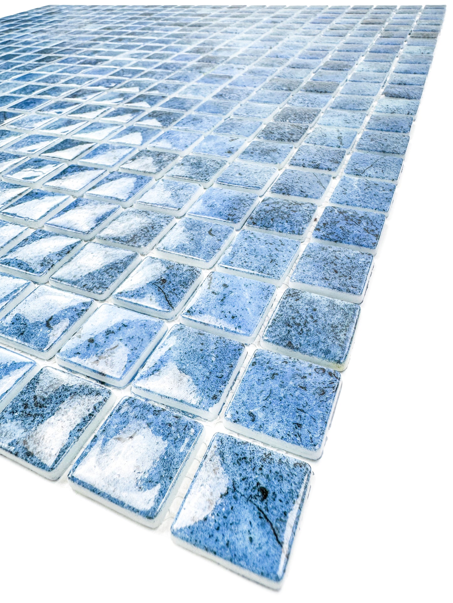 Opulent Vein Series Indigo Blue & Neon Blue Marble Texture Glossy Recycled Glass Mosaic