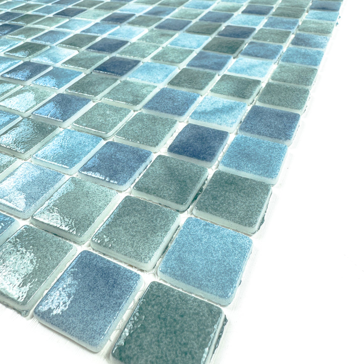 Regal Europe Series Olive Green & Baby Blue & Yale Blue Mixed Glossy Recycled Glass Mosaic