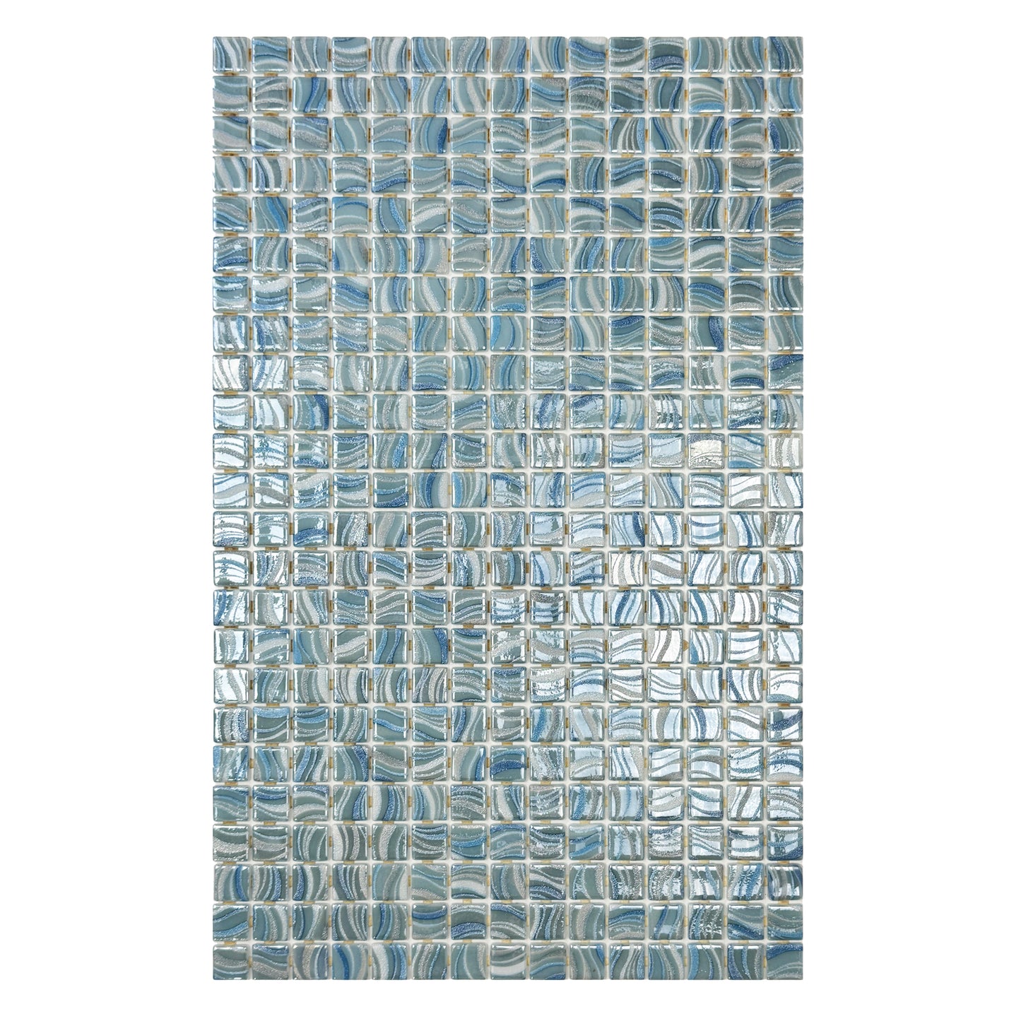 Spanish Mosaic Series White & Royal Blue & Baby Blue Shinny Streaks And Swirls Texture Recycled Glass Mosaic