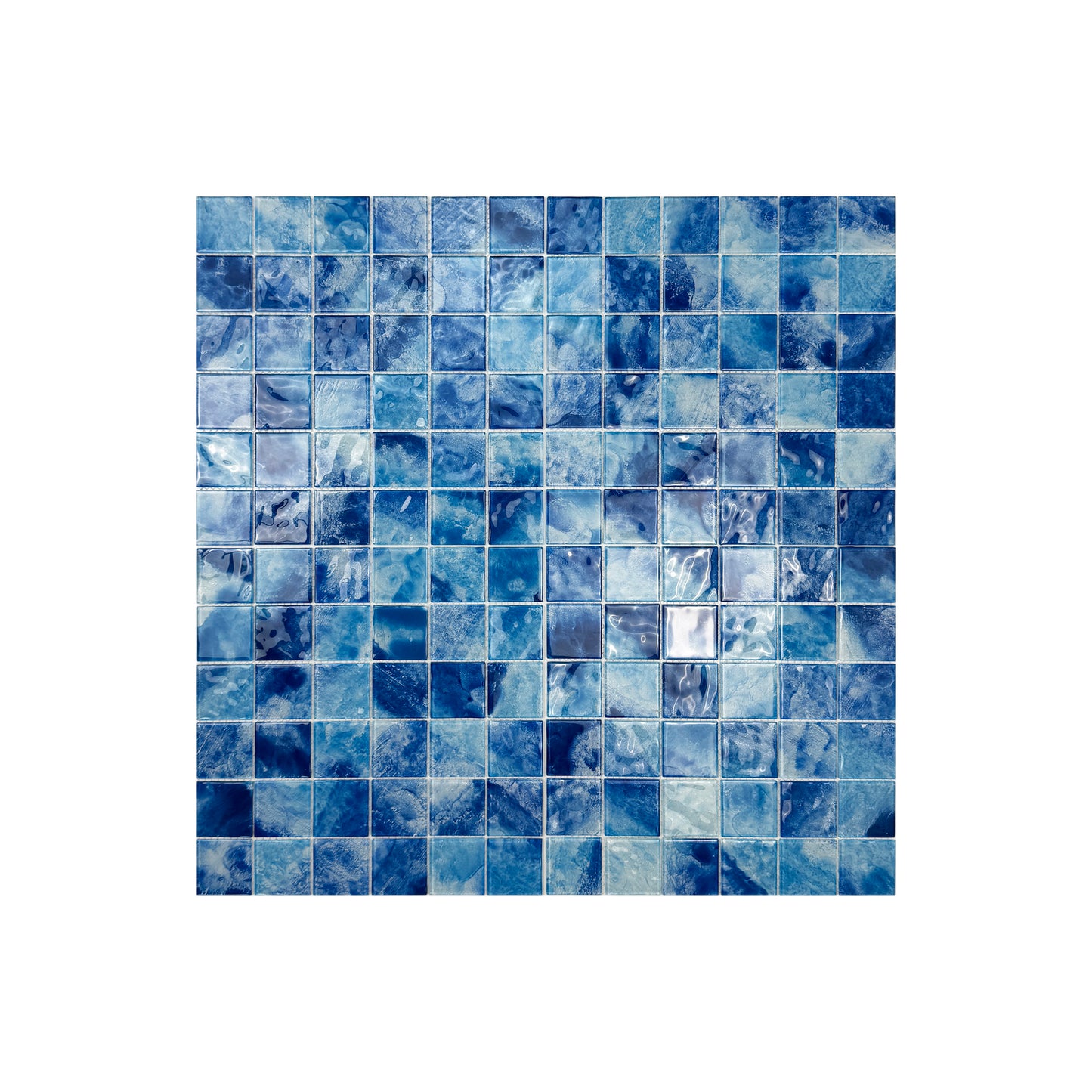 Marble Mirage Series Sky Blue & Ultra Marine Mixed Marble Transparent Texture Crystal Glass Mosaic