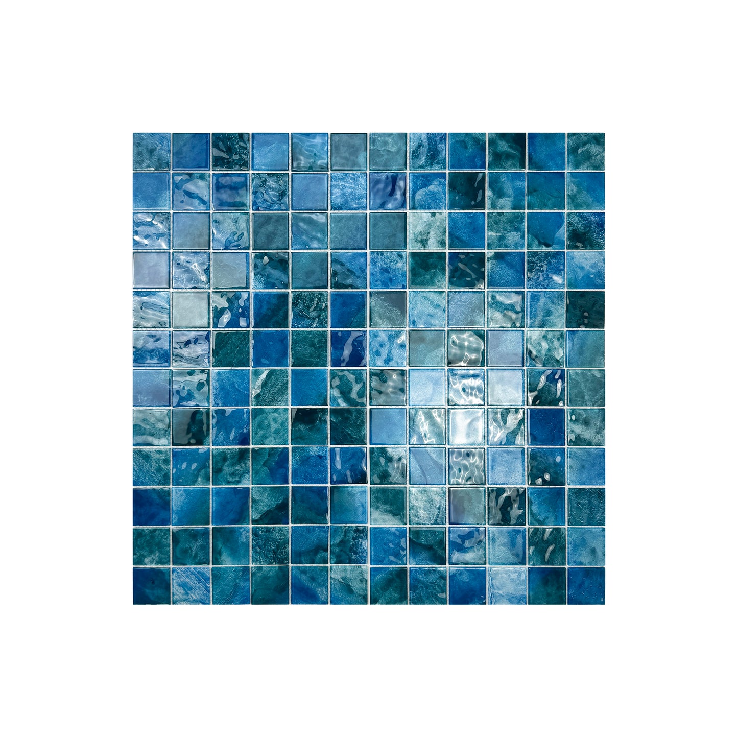 Marble Mirage Series Cyan Blue & Sky Blue & Tiffany Blue Mixed Marble Transparent Texture Crystal Glass Mosaic