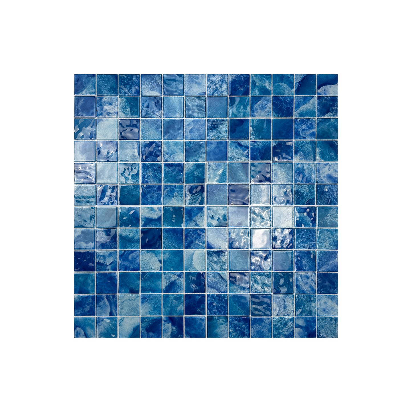 Marble Mirage Series Altramarine Blue & Cobalt Blue Mixed Marble Transparent Texture Crystal Glass Mosaic