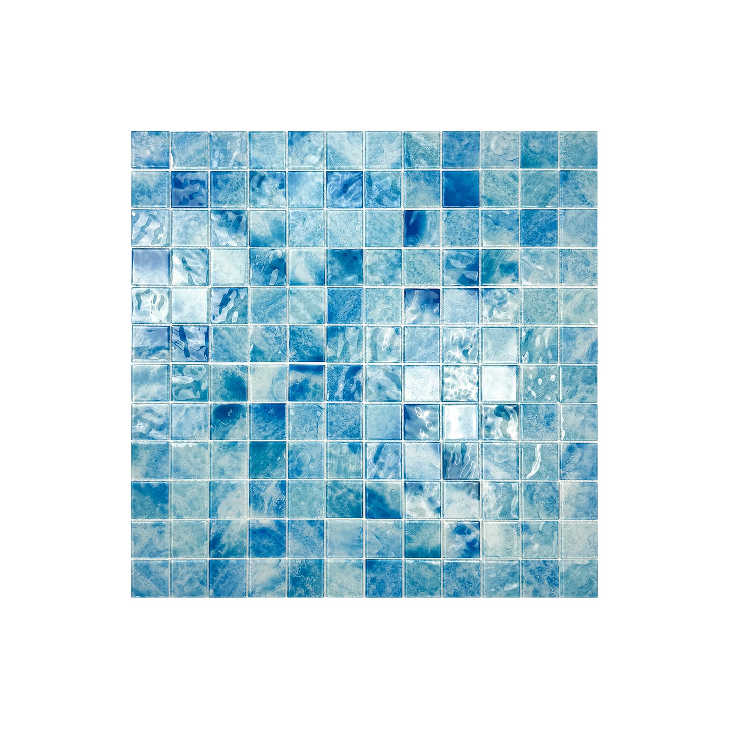 Marble Mirage Series Baby Blue & French Blue & Yale Blue Mixed Marble Transparent Texture Crystal Glass Mosaic