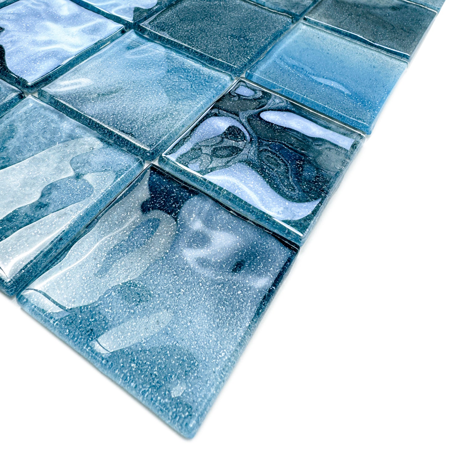 Marble Mirage Series Baby Blue & Tiffany Blue & Sapphire Blue Mixed Marble Transparent Textures Crystal Glass Mosaic