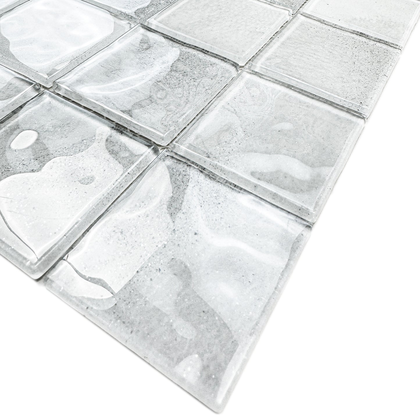 Marble Mirage Series Cotten White & Chiffon White Mixed Marble Transparent Textures Crystal Glass Mosaic