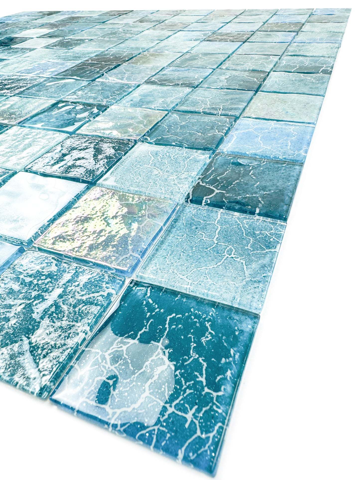 Marble Mirage Series Sapphire Blue & Light Blue Marble Texture Glossy Recycled Glass Mosaic