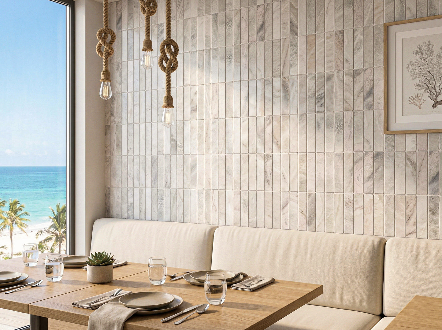 Rome Vestige Series Rectangle Fendi White Marble Tumble & Brush Leather Surface Marble Tile