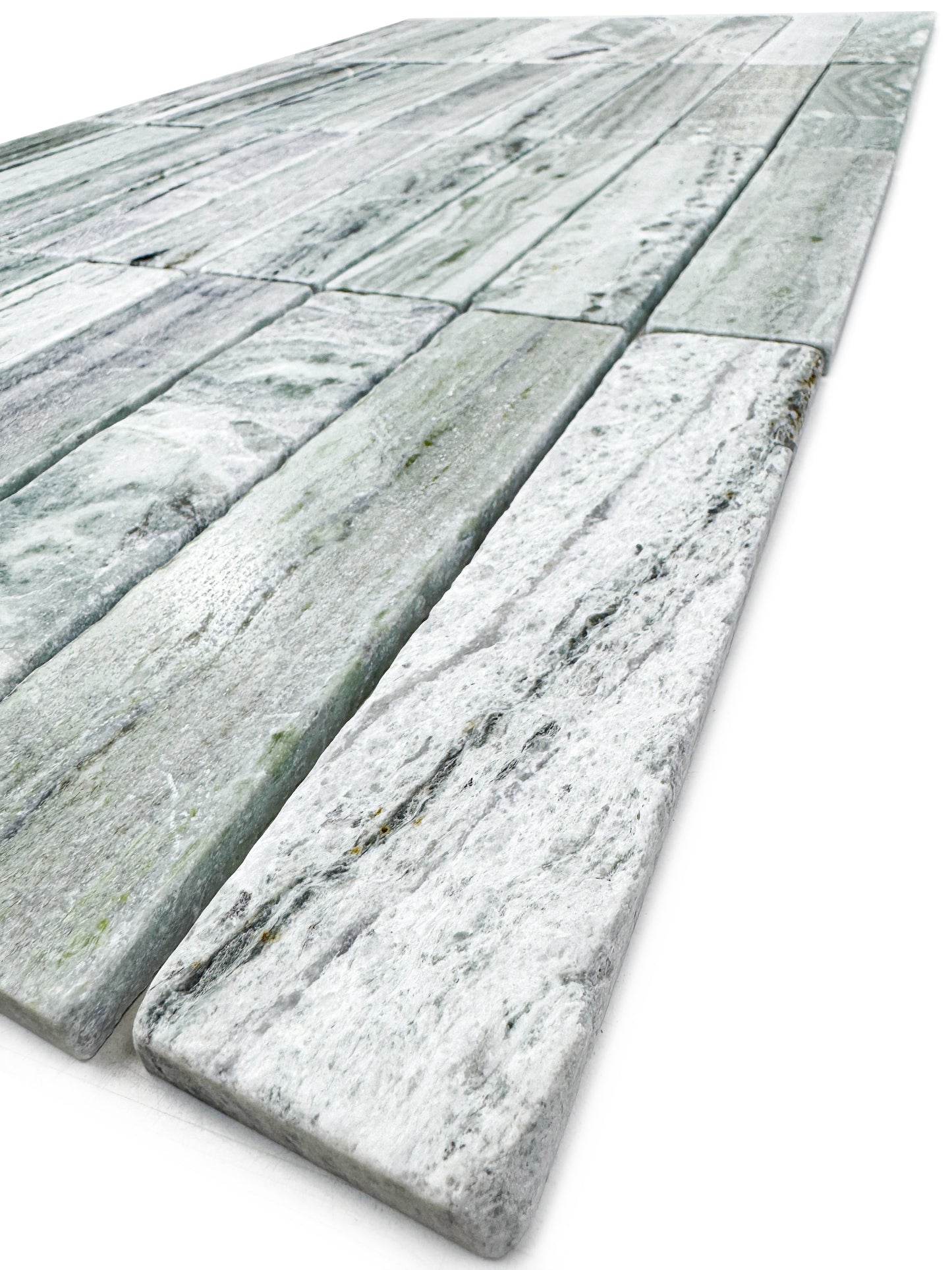 Rome Vestige Series Rectangle Jade Green Marble Tumble & Brush Leather Surface Marble Tile