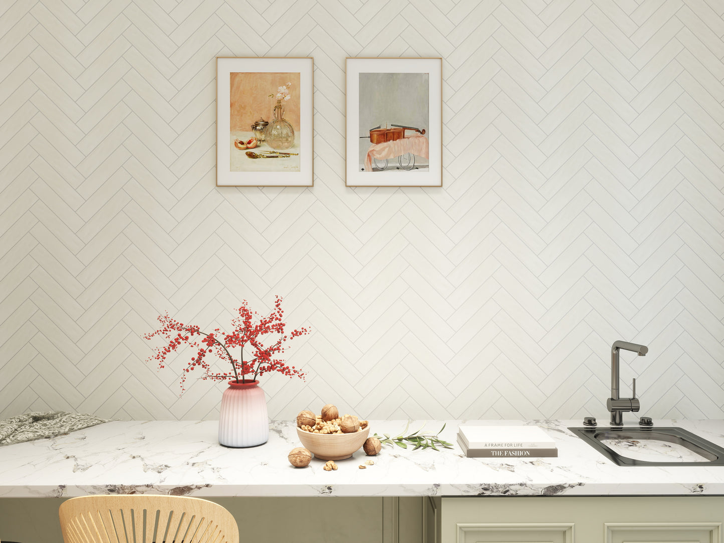 Beige Semimatte Pearlescent Ceramic Artisanal Tile