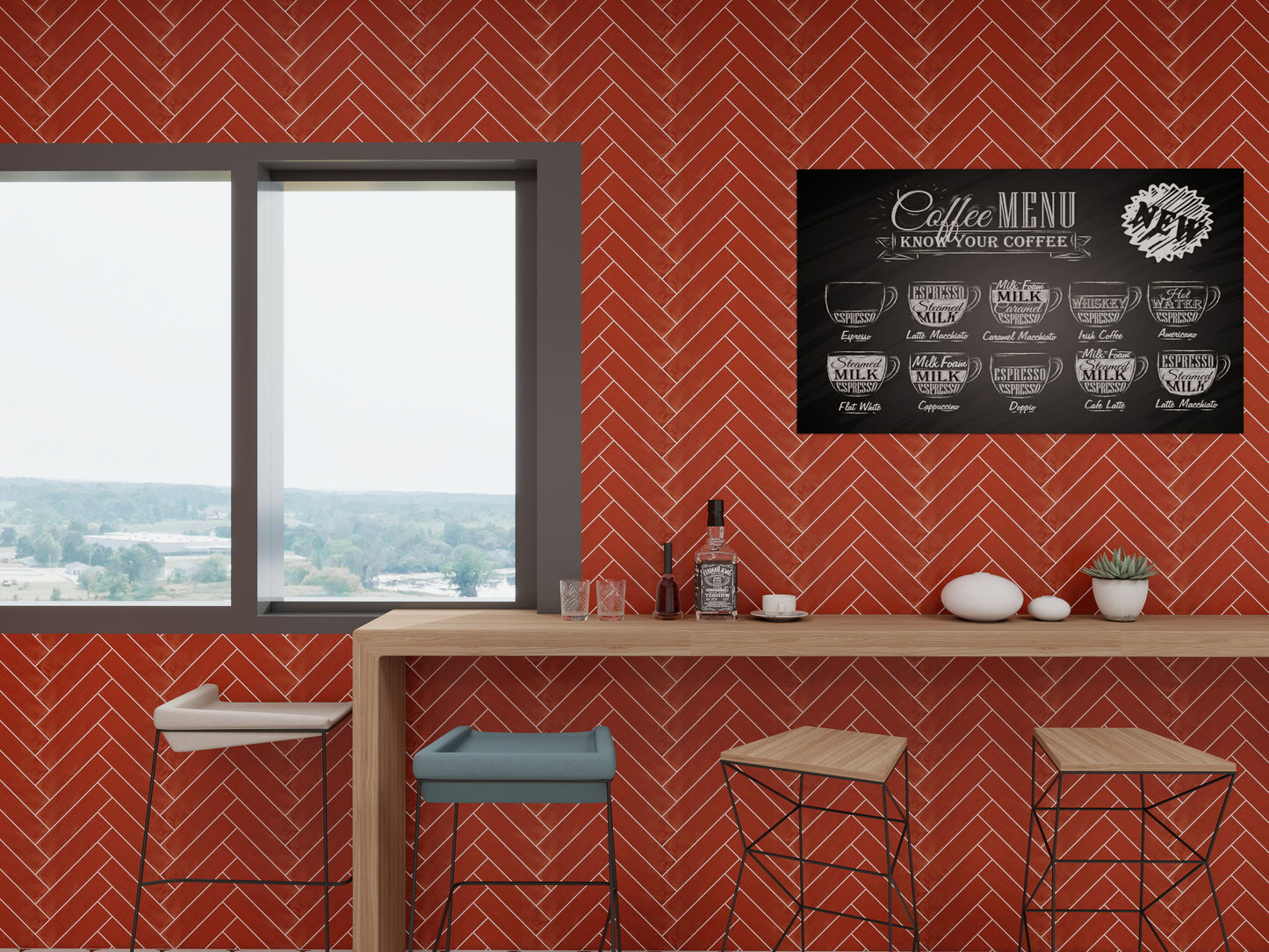 Red Semimatte Pearlescent Ceramic Artisanal Tile