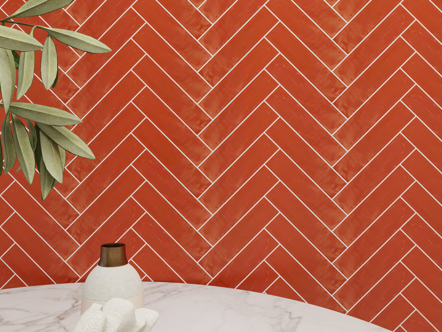 Red Semimatte Pearlescent Ceramic Artisanal Tile
