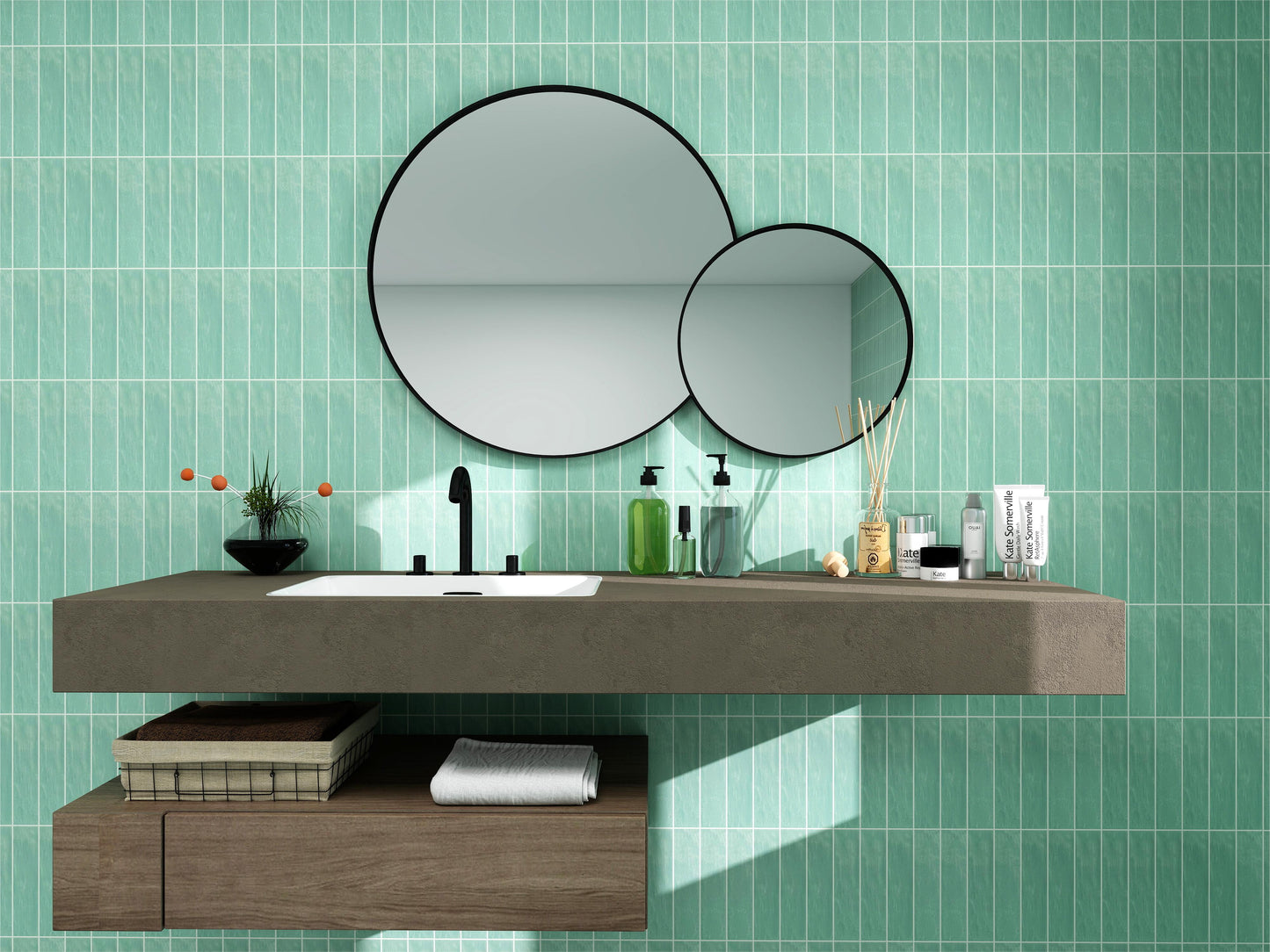 Aqua Blue Semimatte Pearlescent Ceramic Artisanal Tile