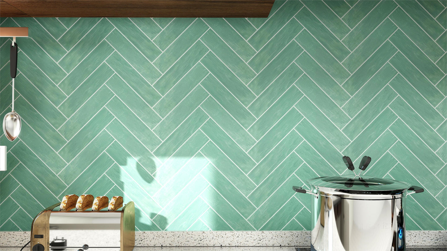 Aqua Blue Semimatte Pearlescent Ceramic Artisanal Tile