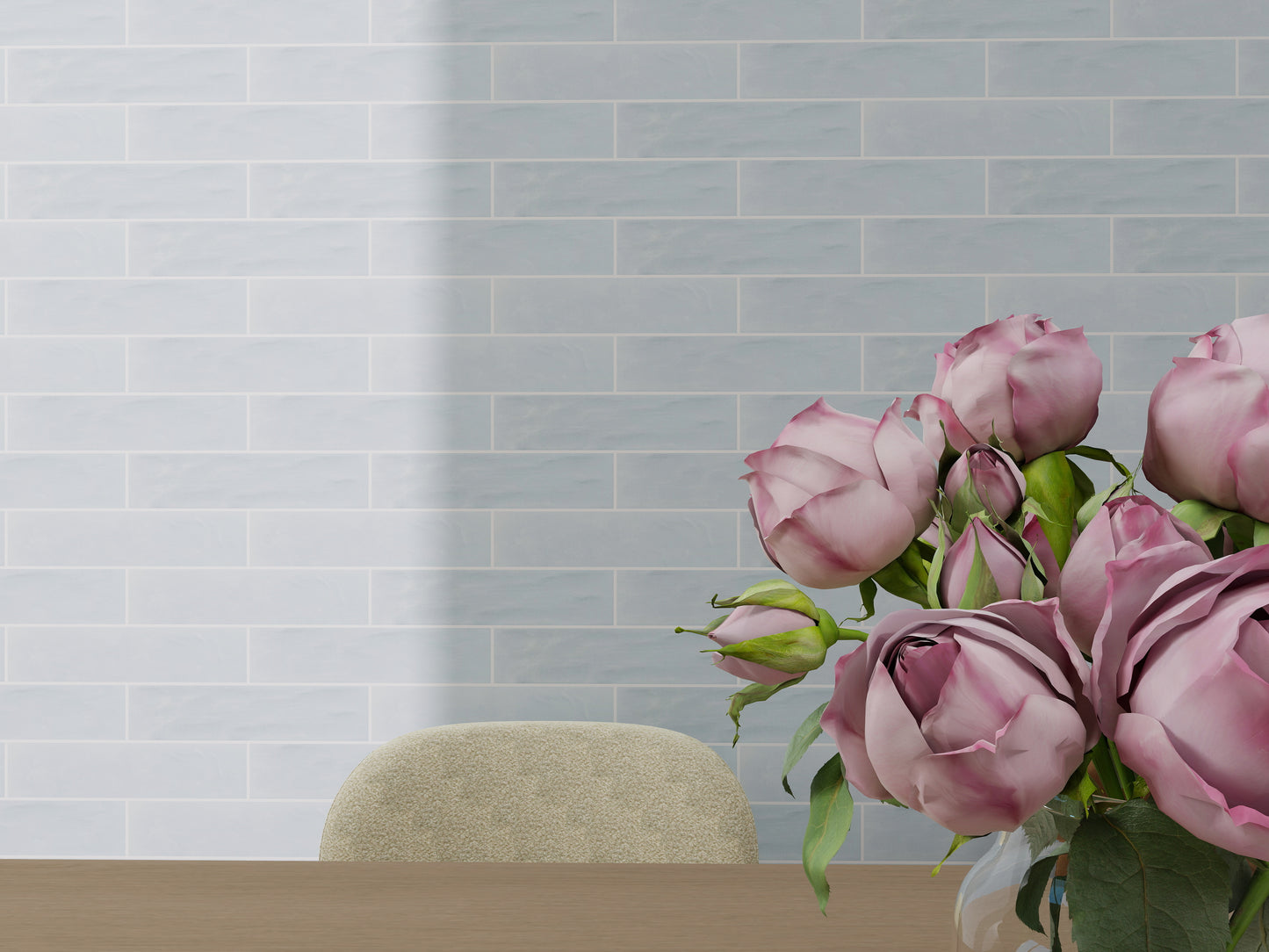 Light Cyan Semimatte Pearlescent Ceramic Artisanal Tile