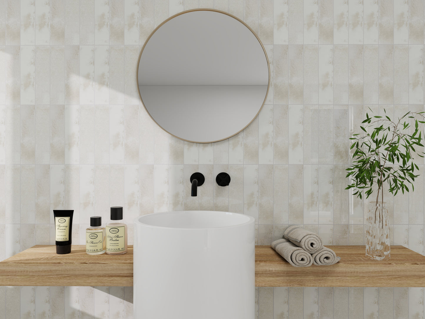 Lustre Vintage Chiffon White Glossy Ceramic Artisanal Tile