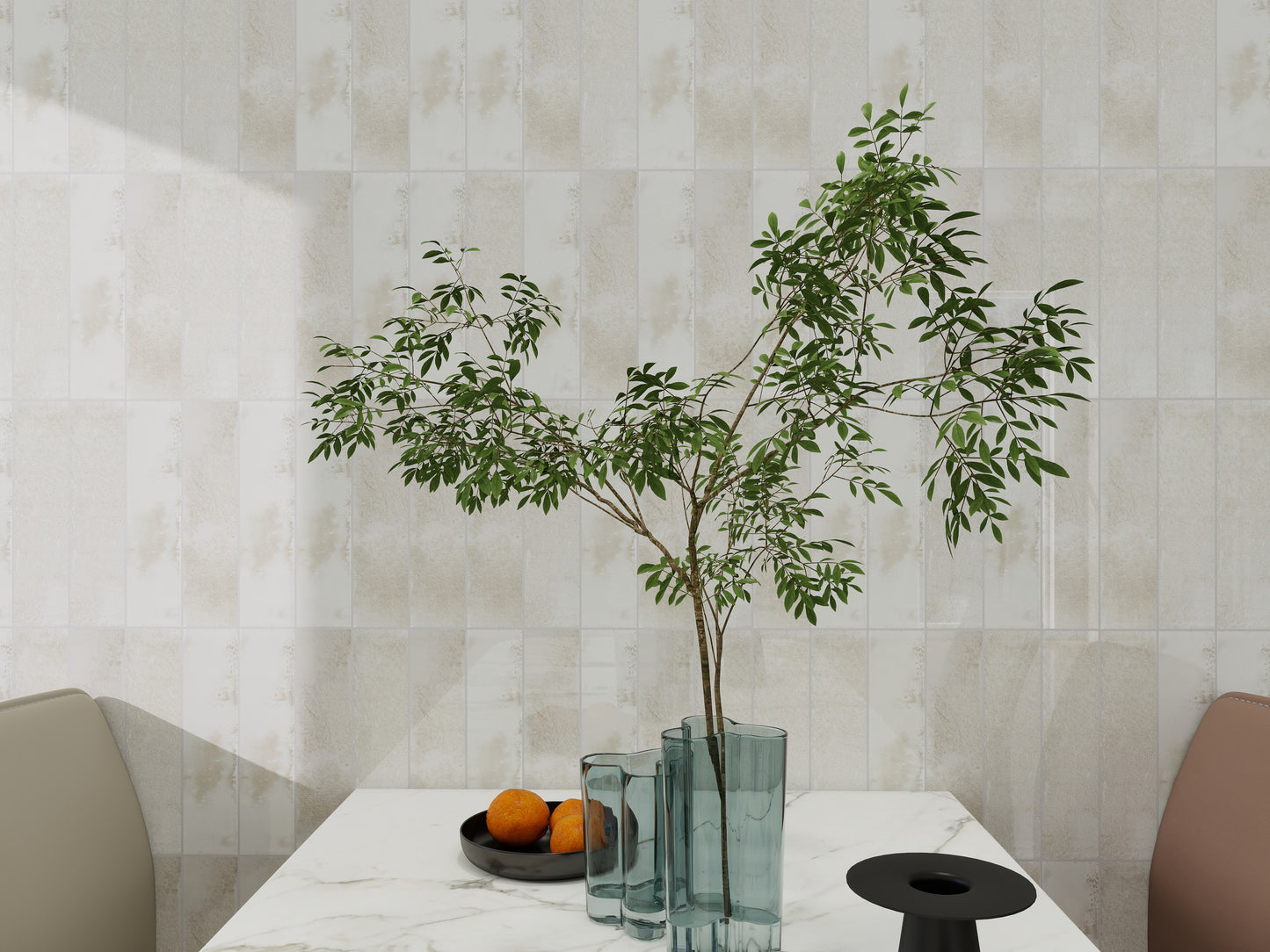 Lustre Vintage Chiffon White Glossy Ceramic Artisanal Tile