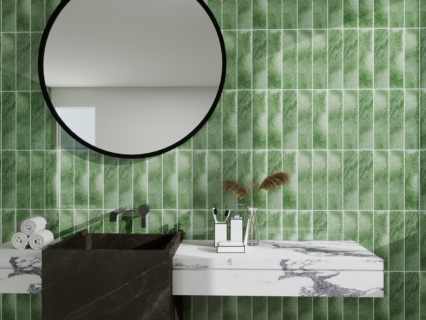Lustre Vintage Moss Green Glossy Ceramic Artisanal Tile