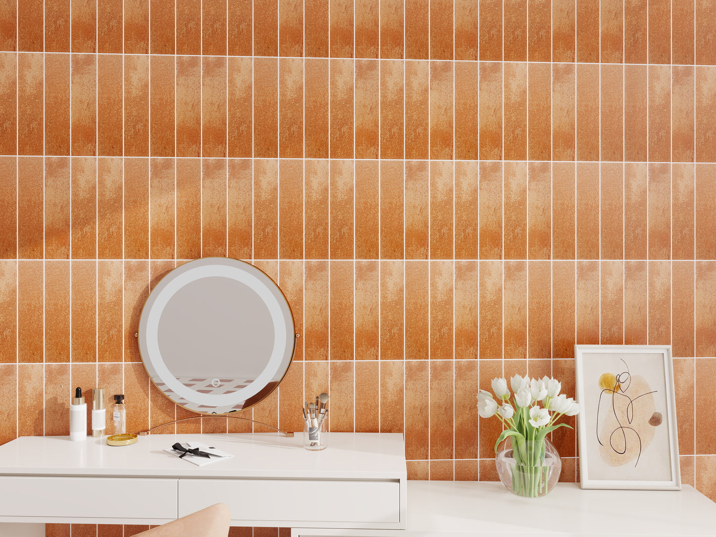 Lustre Vintage Caramel Brown Matte Ceramic Artisanal Tile