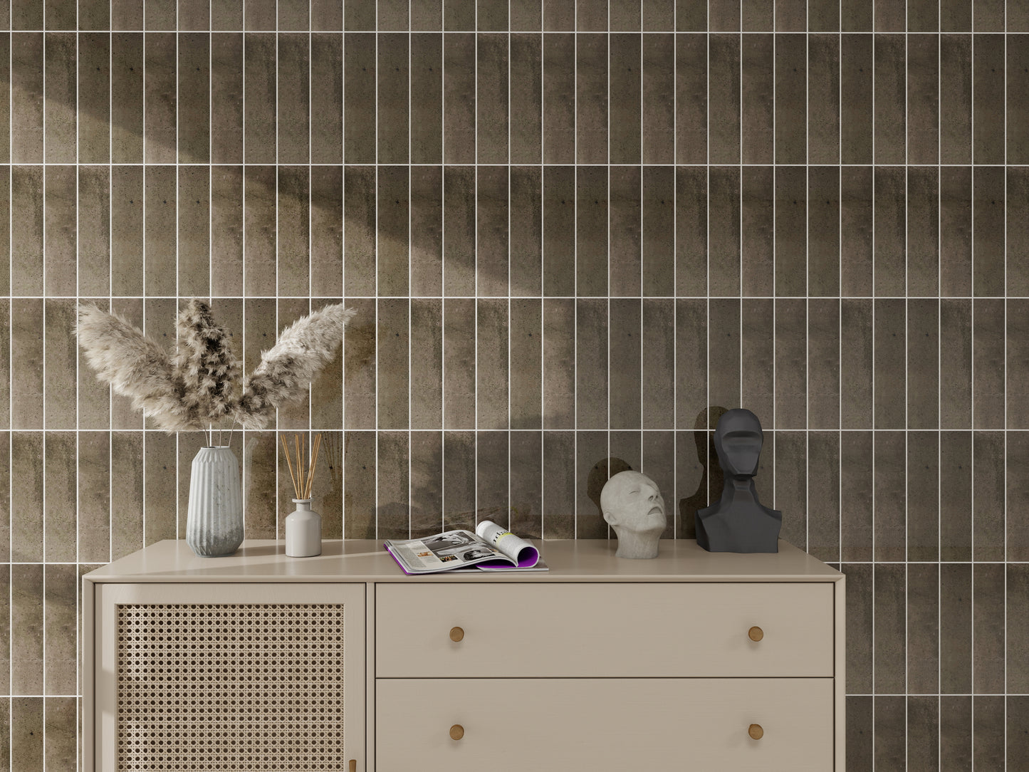 Lustre Vintage Fossil Grey Glossy Ceramic Artisanal Tile