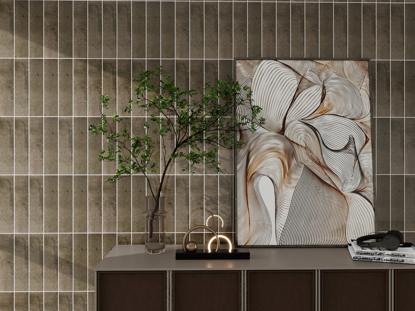 Lustre Vintage Fossil Grey Glossy Ceramic Artisanal Tile