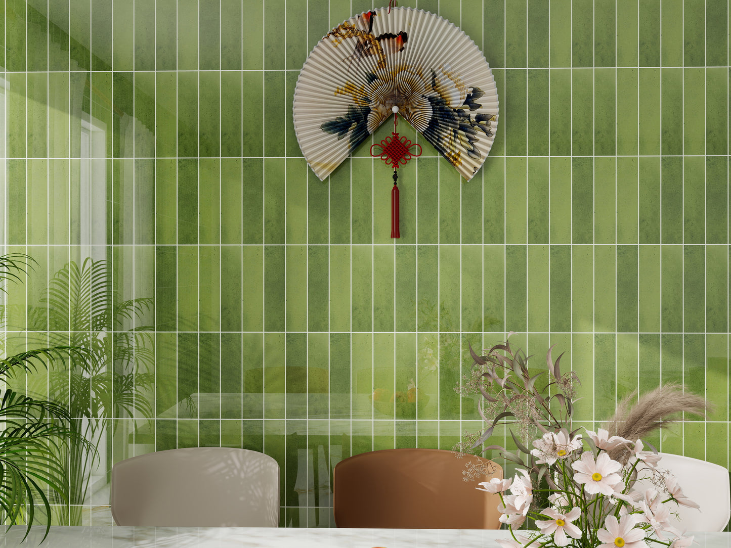 Lustre Vintage Fern Green Glossy Ceramic Artisanal Tile