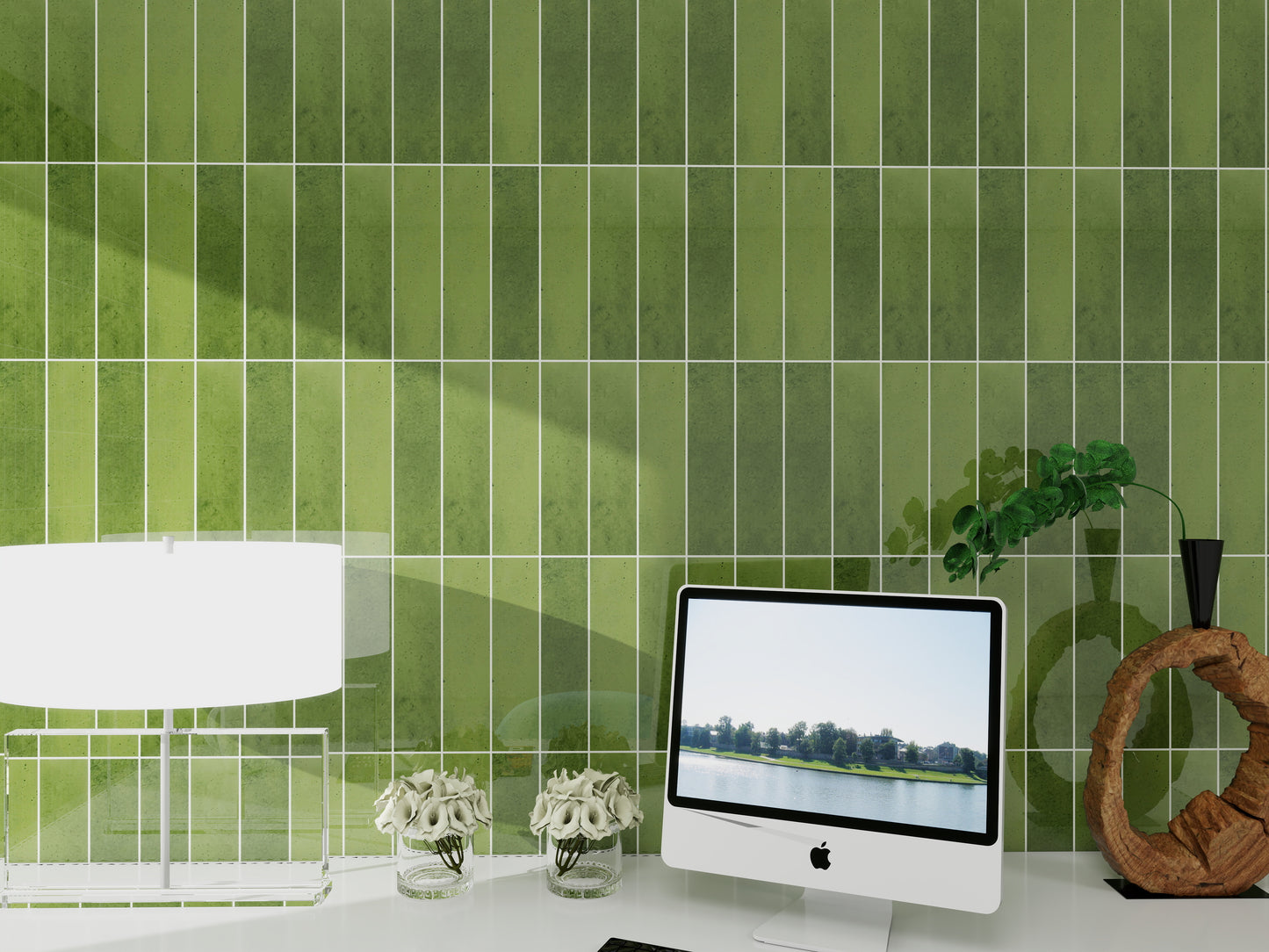 Lustre Vintage Fern Green Glossy Ceramic Artisanal Tile