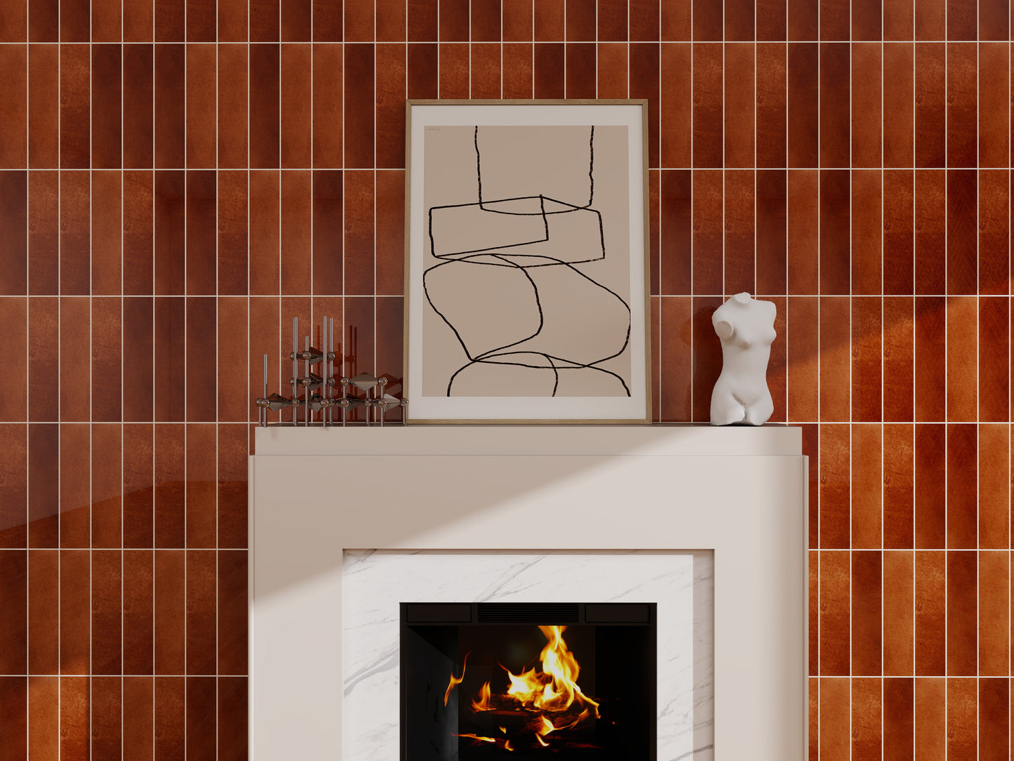 Lustre Vintage Cinnamon Brown Glossy Ceramic Artisanal Tile