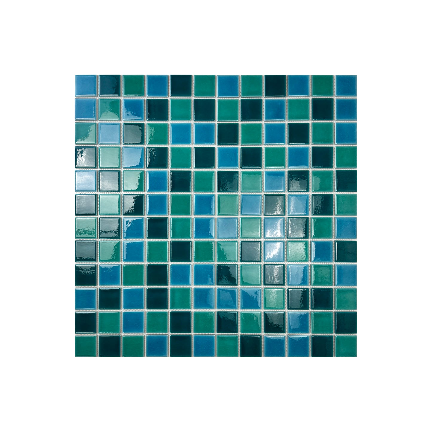 Oceanic Opal Series Teal Blue & Cyan Blue & Mint Green Mixed Crackle Porcelain Mosaic