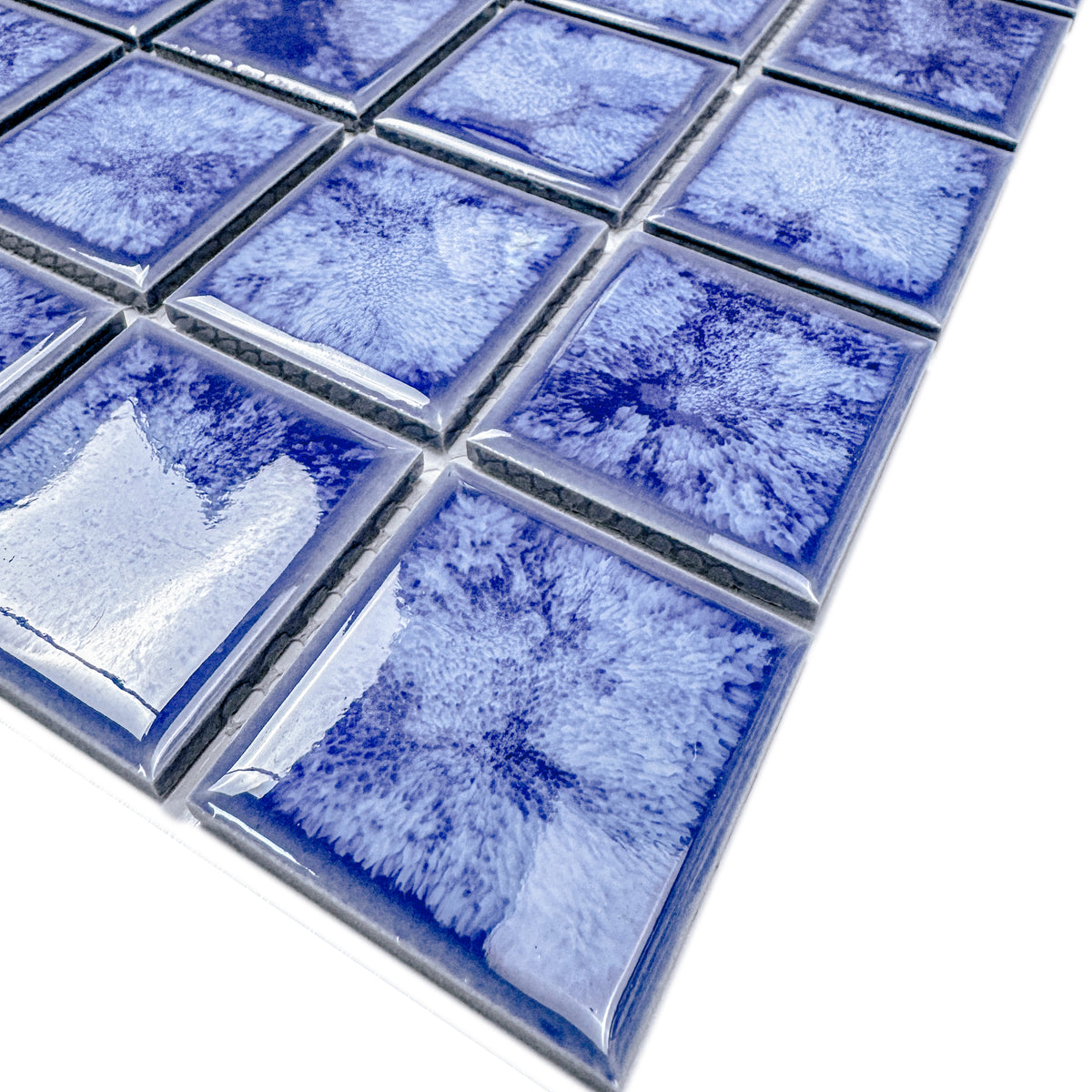 Midnight Splendor Series Neon Blue Iced Flower Texture Crystalline Glazed Porcelain Mosaic