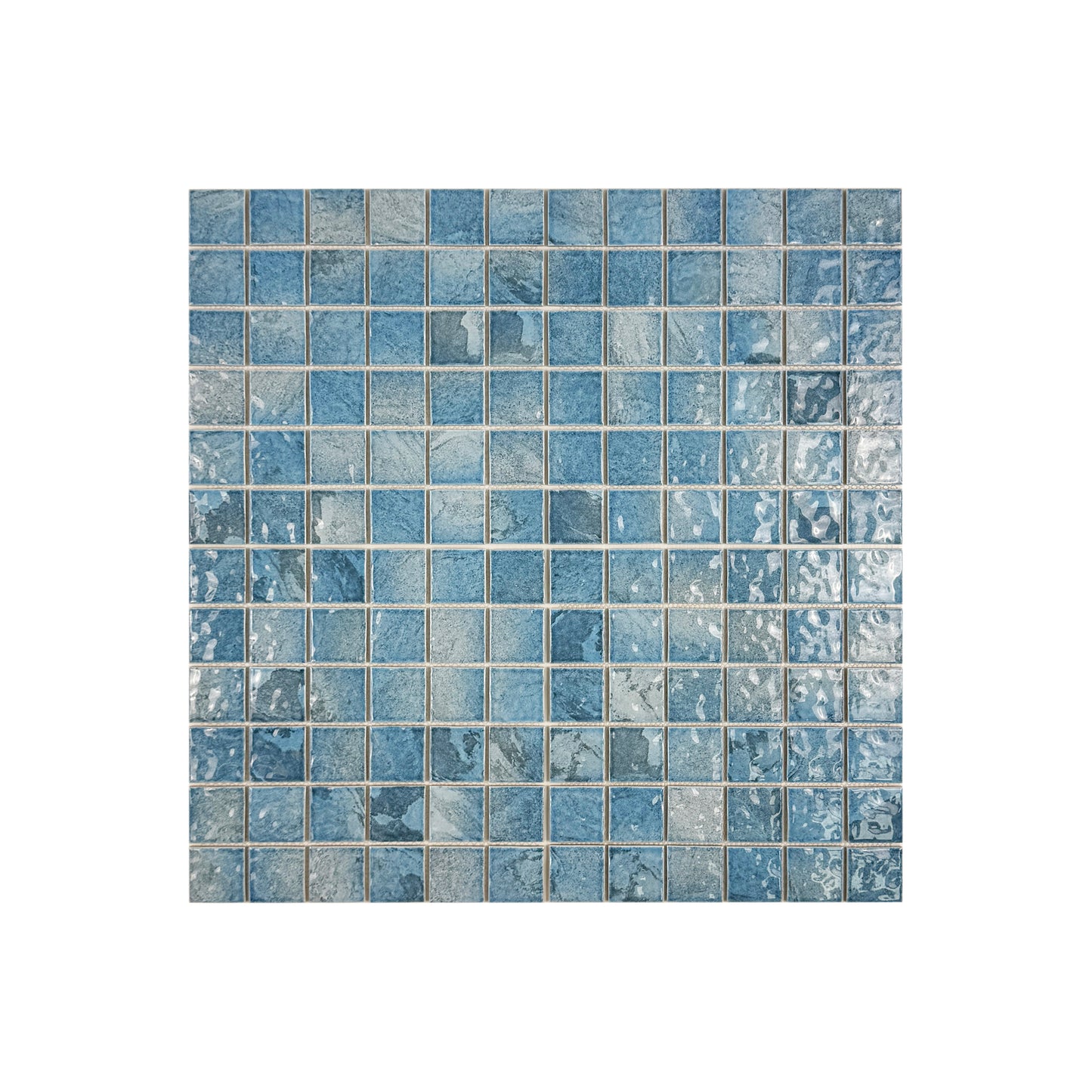 Serene Wave Light Blue & Cyan Blue Mixed Marble Design Porcelain Mosaic