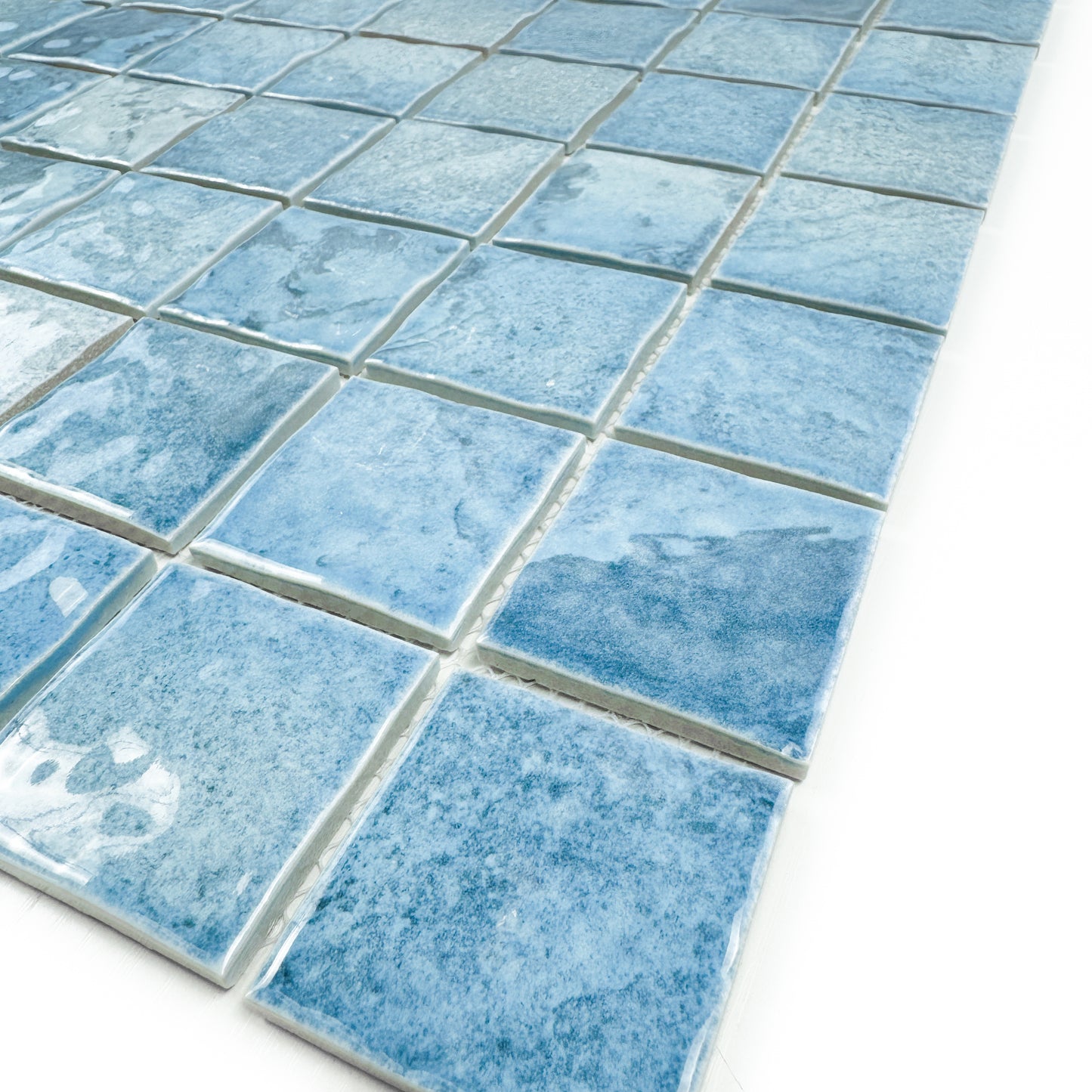Serene Wave Series Light Blue & Cyan Blue Mixed Marble Design Porcelain Mosaic