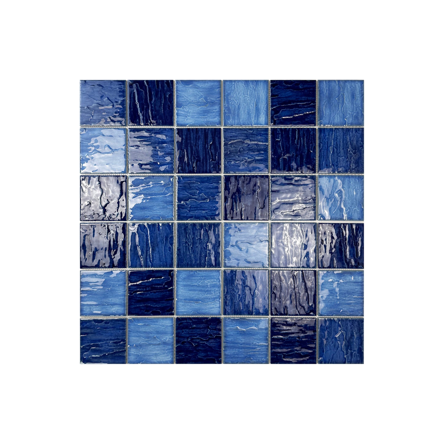 Serene Wave French Blue & Navy Blue Mixed 3D Crystalline Glazed Porcelain Mosaic