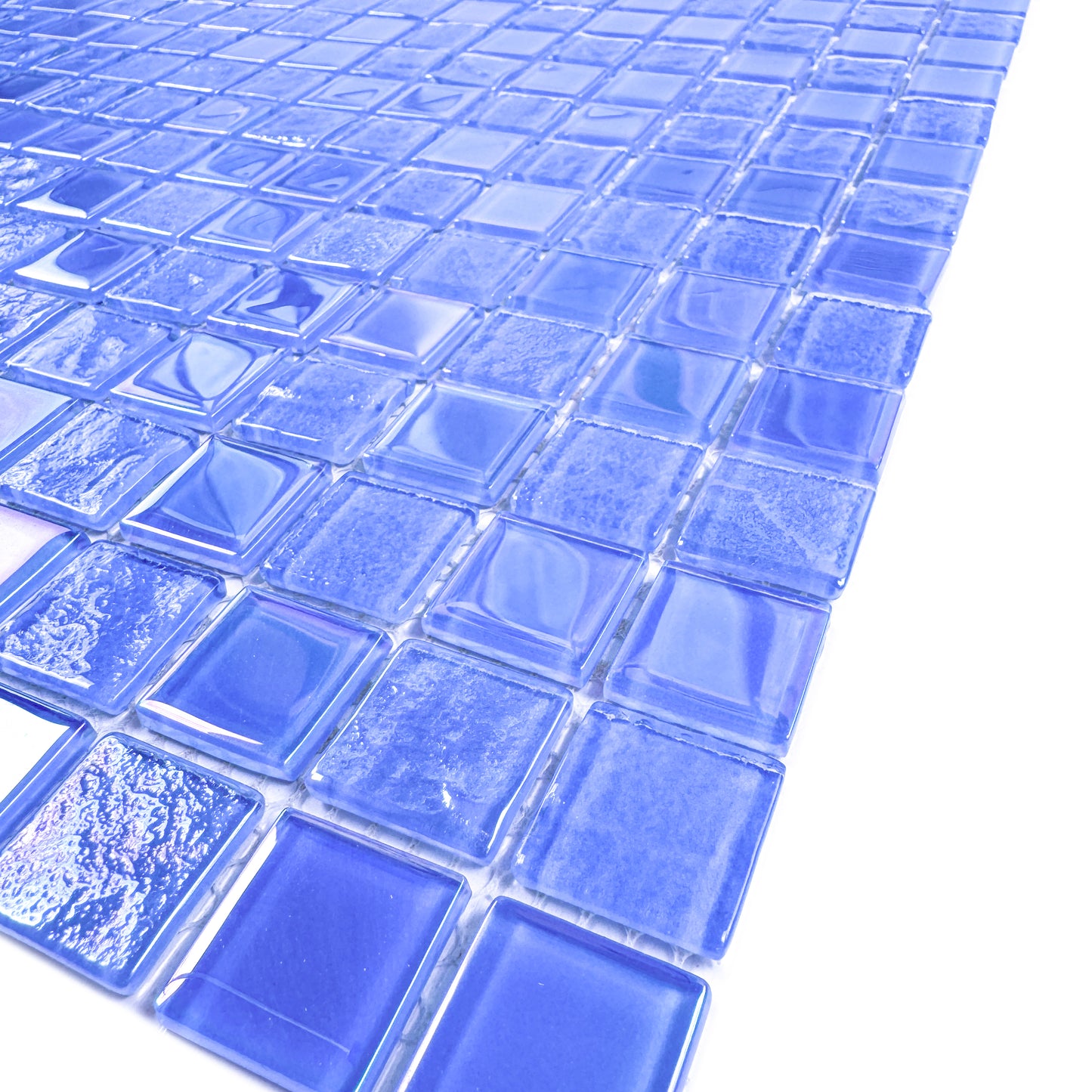 Crystal Cascade Collection French Blue Iridescent Mixed Wave Pattern Crystal Glass Mosaic