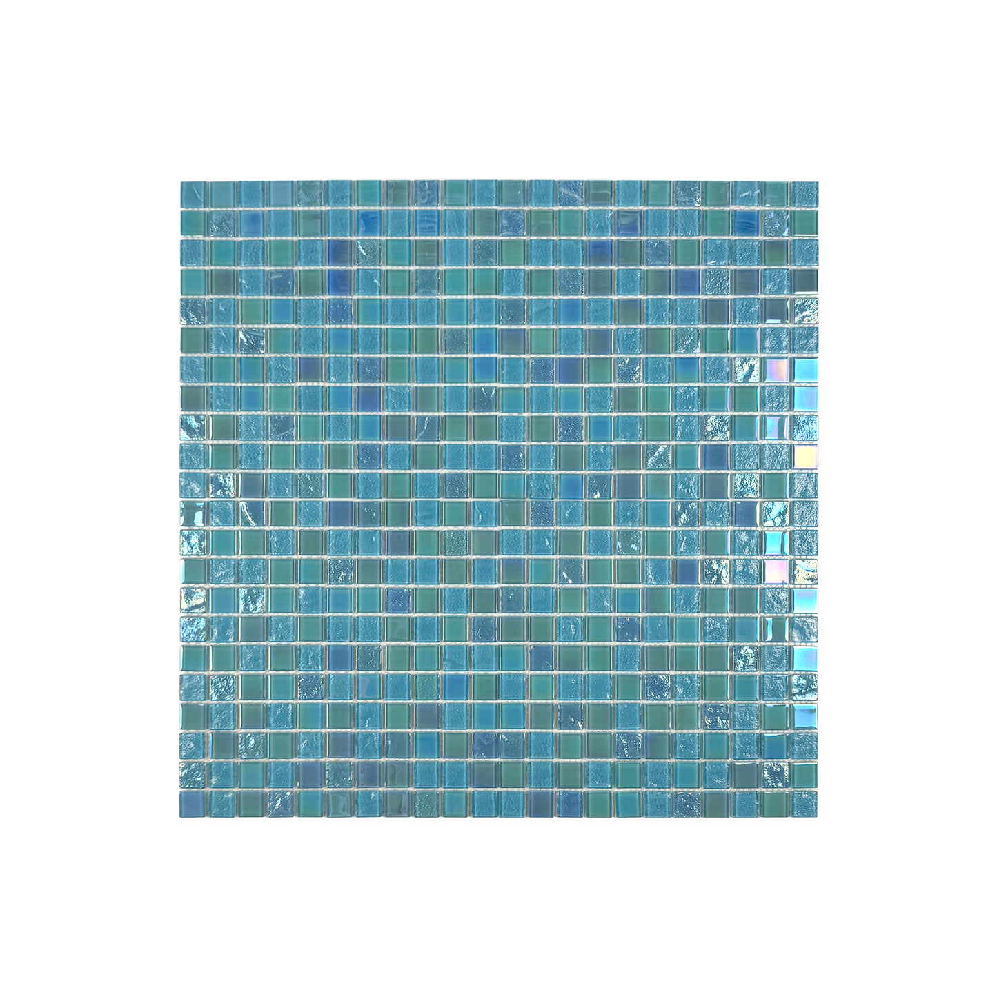 Crystal Cascade Collection Sky Blue & Nile Blue Iridescent Mixed Wave Pattern Crystal Glass Mosaic