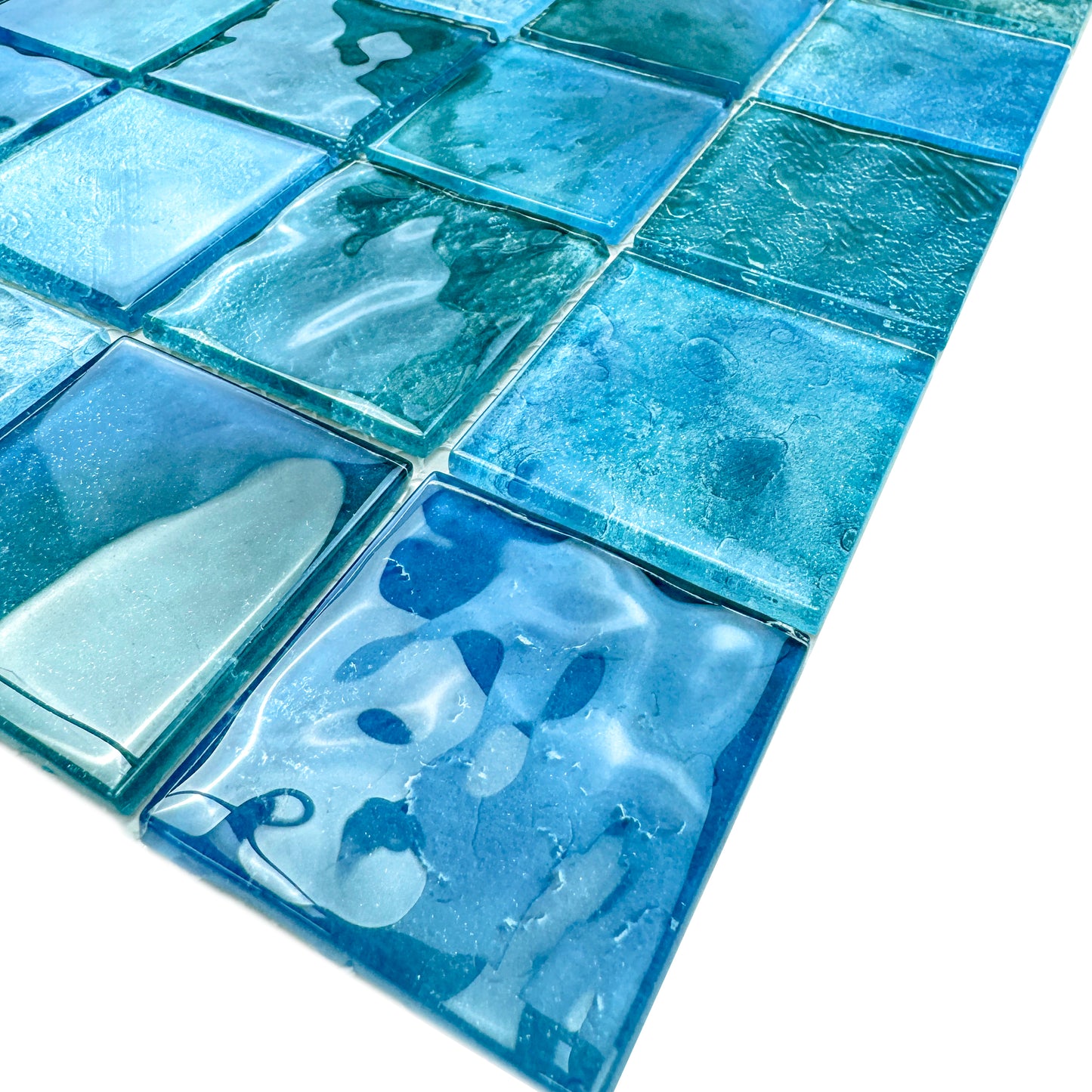 Marble Mirage Series Cyan Blue & Sky Blue & Tiffany Blue Mixed Marble Transparent Texture Crystal Glass Mosaic