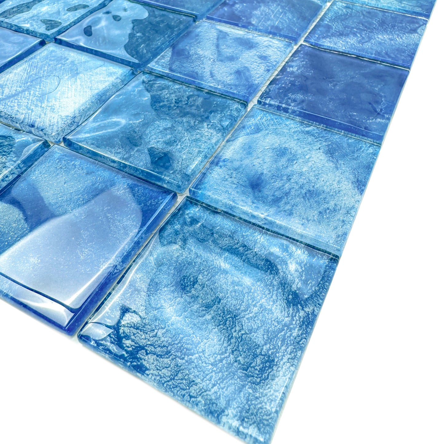 Marble Mirage Series Altramarine Blue & Cobalt Blue Mixed Marble Transparent Texture Crystal Glass Mosaic