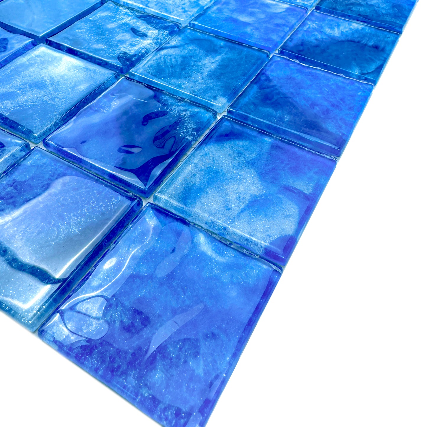 Marble Mirage Series Neon Blue & Yale Blue Mixed Marble Transparent Texture Crystal Glass Mosaic