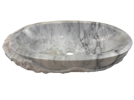 Marble Muse Carrara White Natural Surface Elliptical Shape Wash Basin