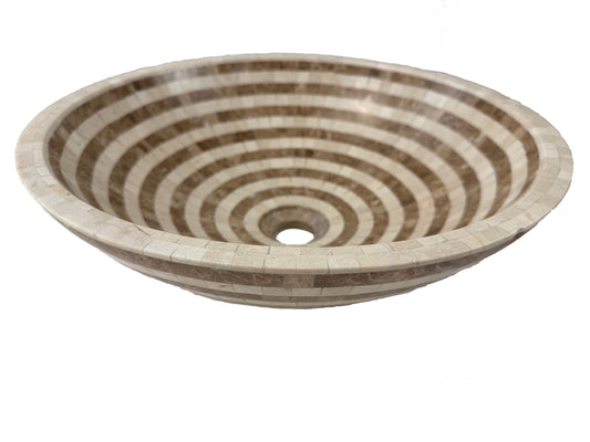 Marble Muse Light Emperador &Crema Marfil Mosaic Polish Surface Round Shape Wash Basin