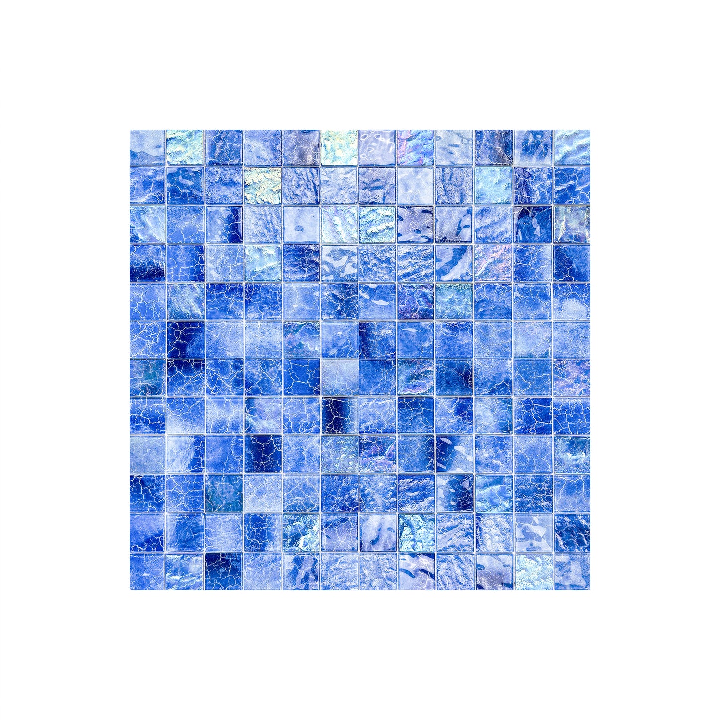 Marble Mirage Series Neon Blue & Baby Blue Marble Texture Glossy Recycled Glass Mosaic