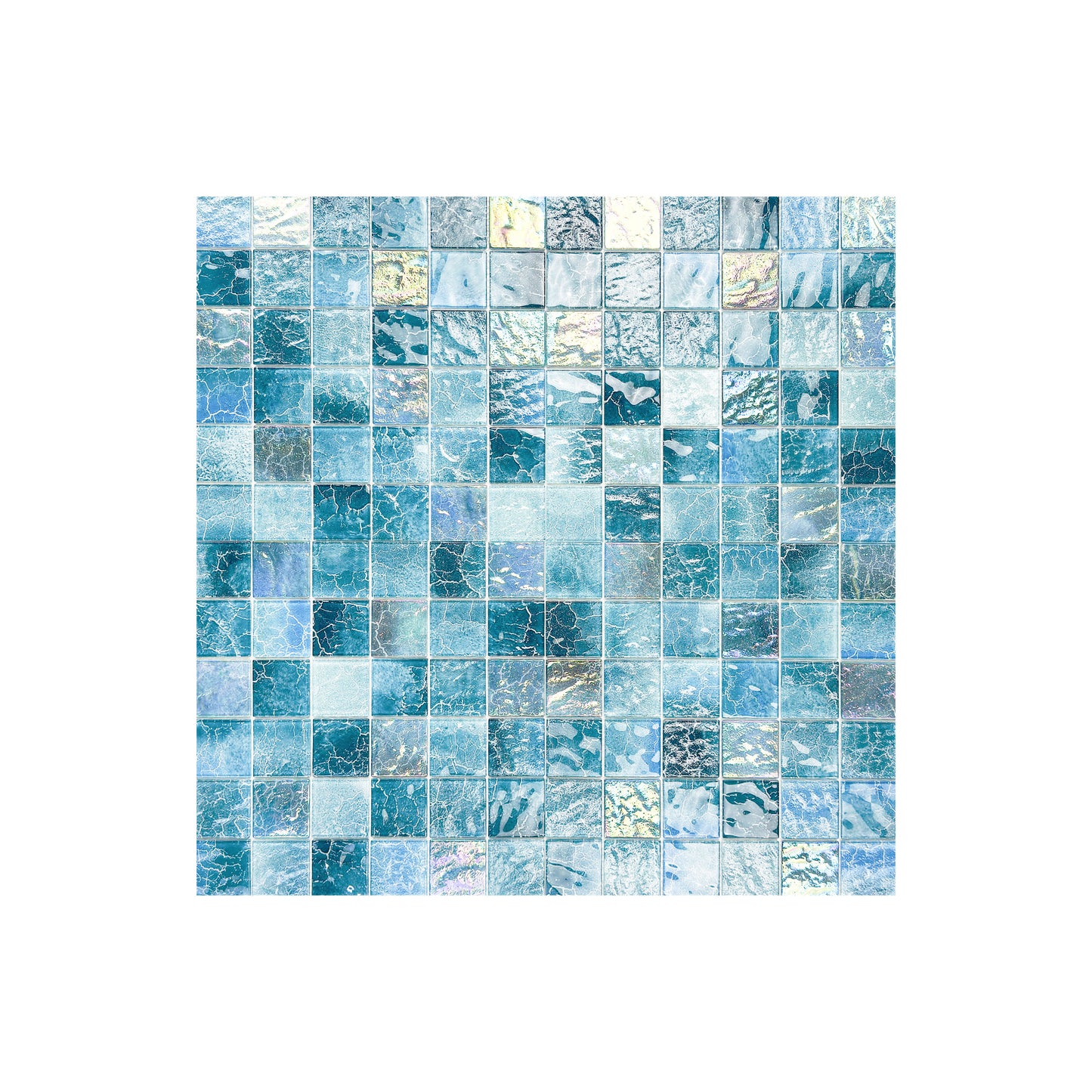 Marble Mirage Series Sapphire Blue & Light Blue Marble Texture Glossy Recycled Glass Mosaic