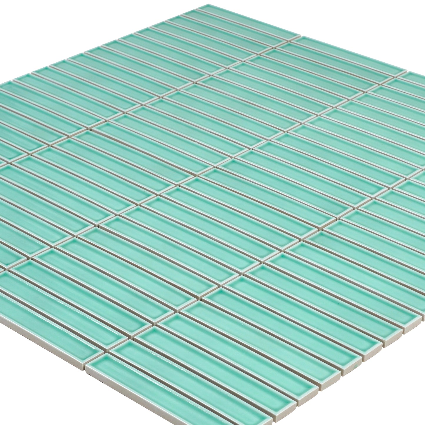 Aurora Strips Series Mint Green Long Strip Glazed Porcelain Mosaic