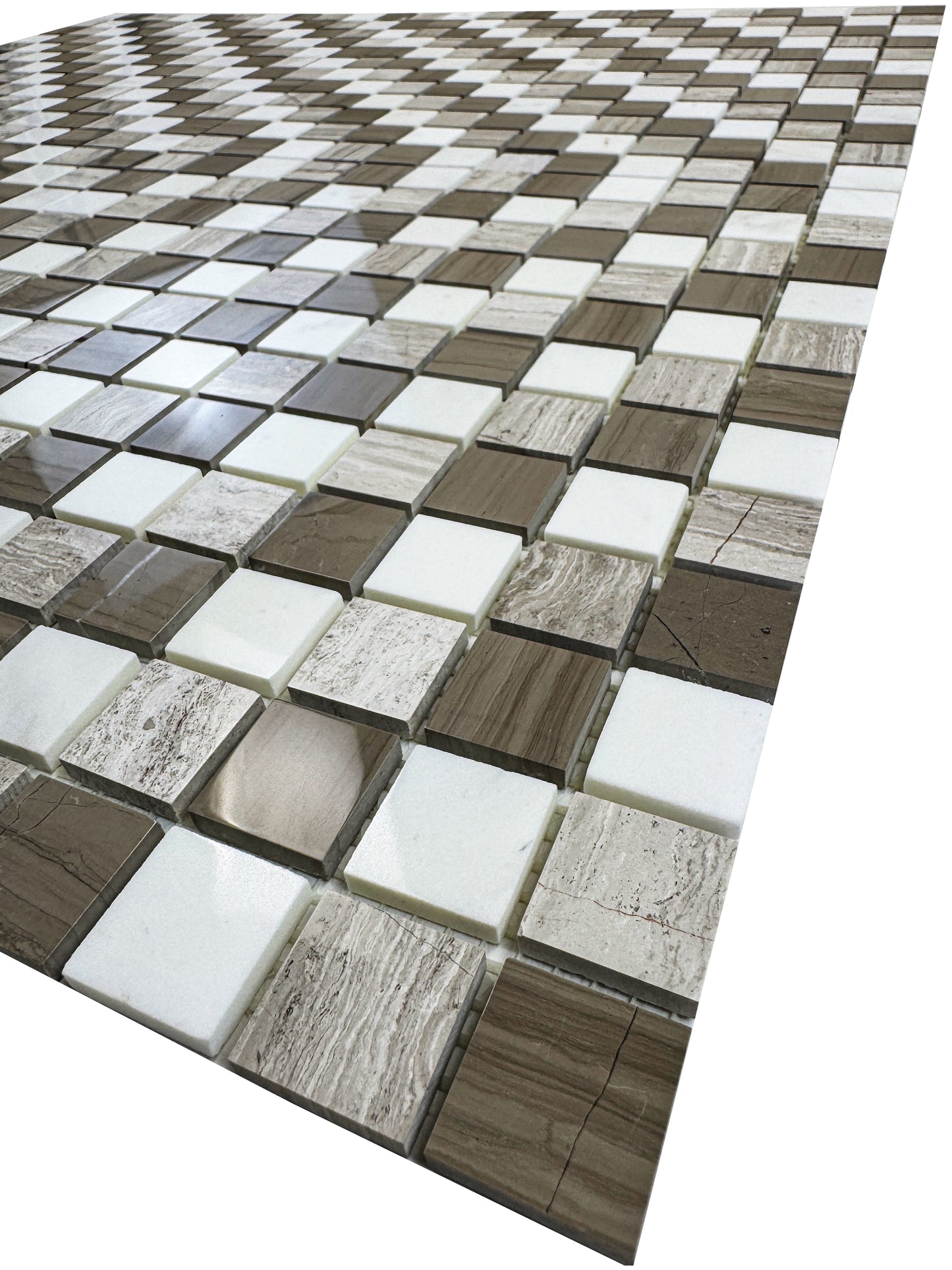 Wood Vein Mix White Polished Regular Pattern Mosaic