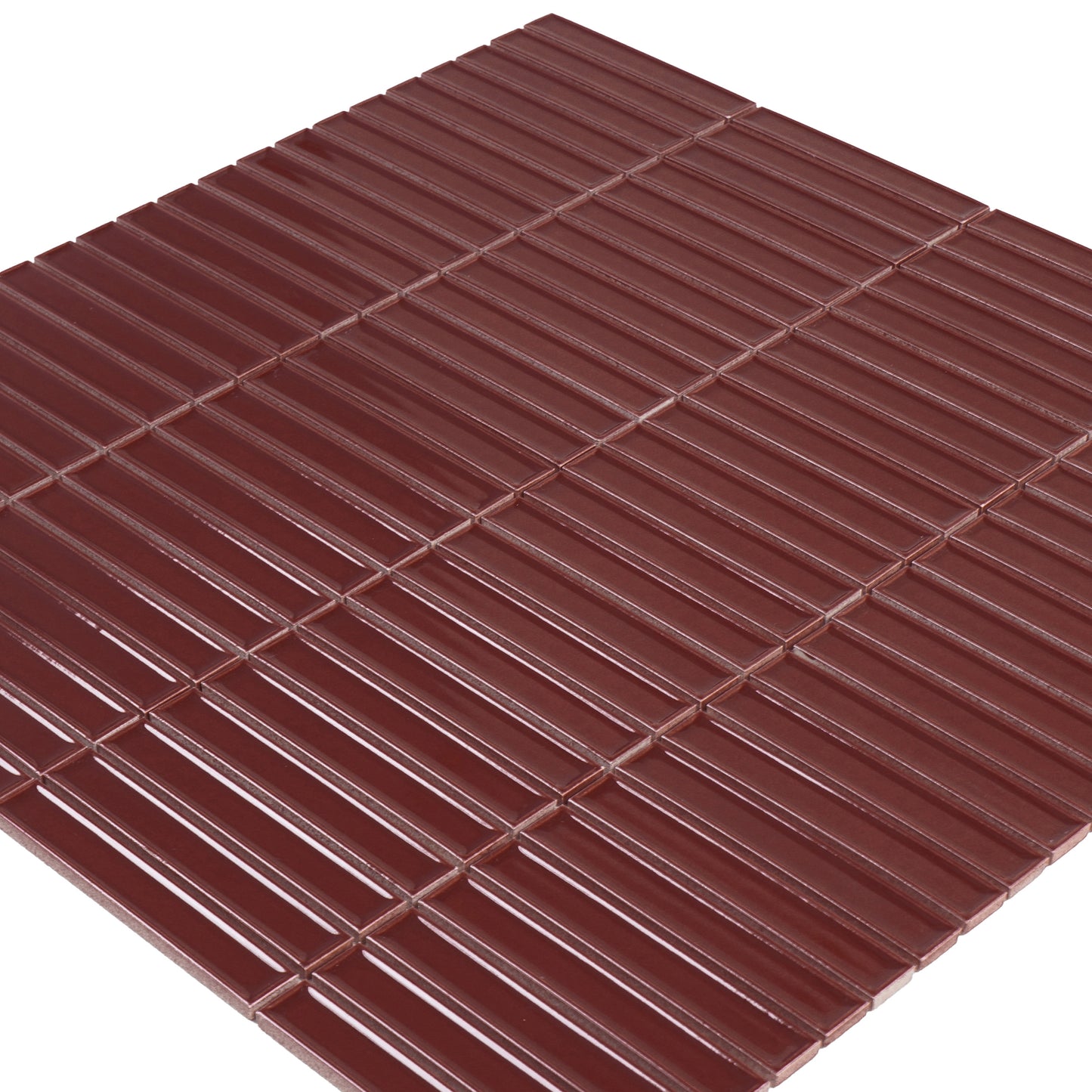 Aurora Strips Series Pecan Brown Long Strip  Glazed Porcelain Mosaic