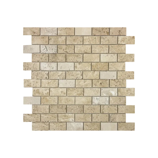 Savoy Prestige Series Light Beige  Honed Brickwork Pattern Rectangle Travertine Marble Mosaic