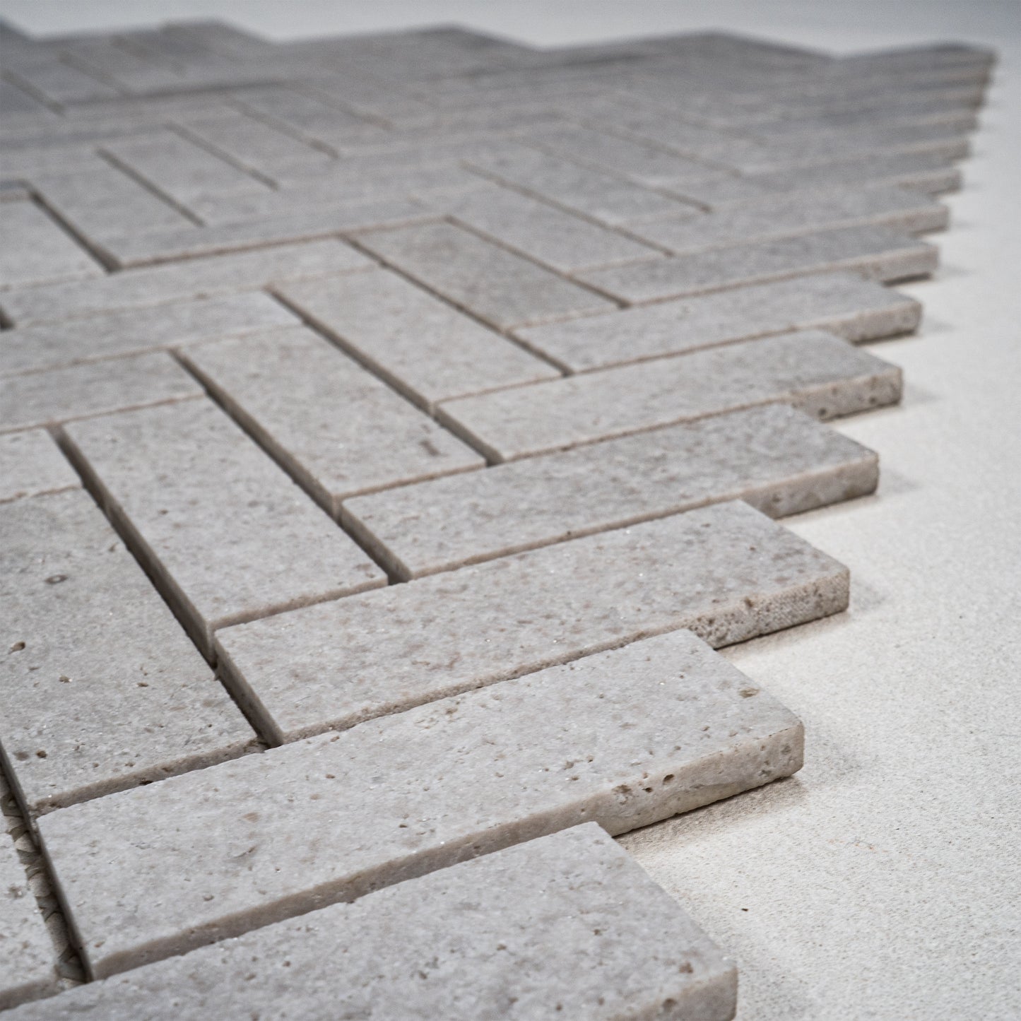 White Travertine Series Kwong Sal White Travertine  Honed Herringbone Marble Mosaic