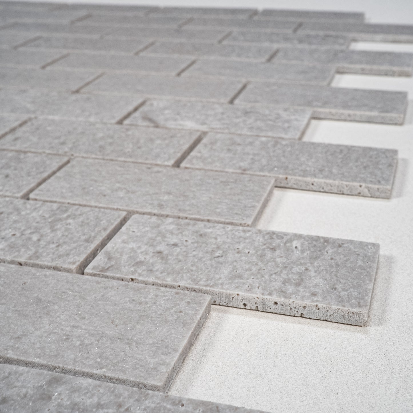White Travertine Series Kwong Sal White Travertine  Honed Brick Pattern Marble Mosaic